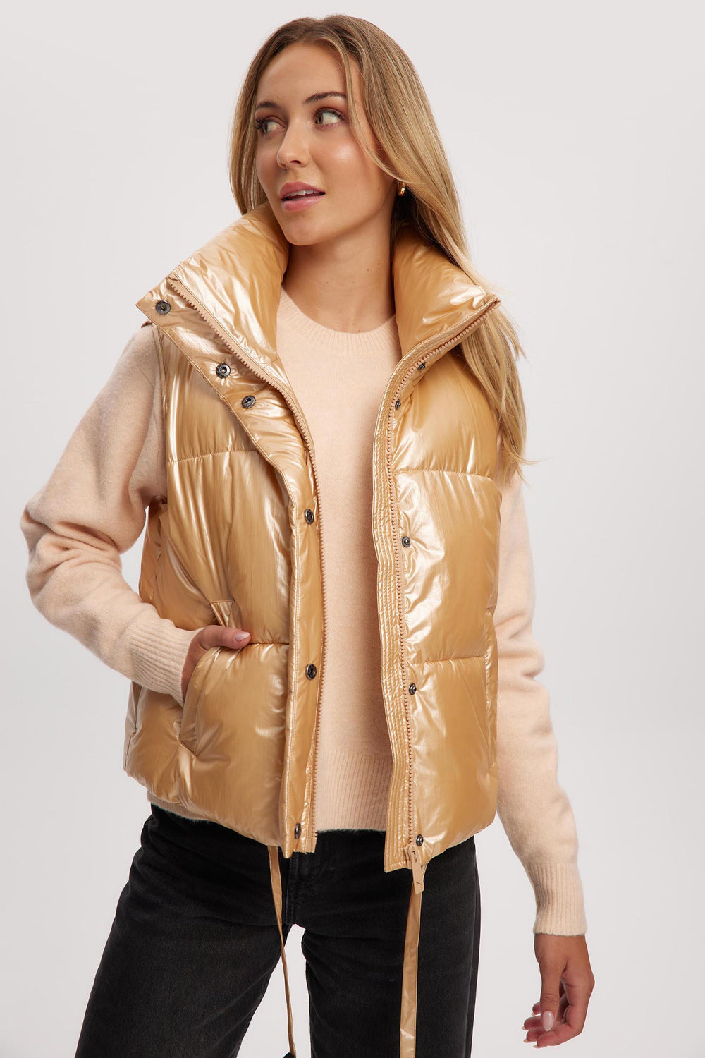 Gold puffer vest womens best sale