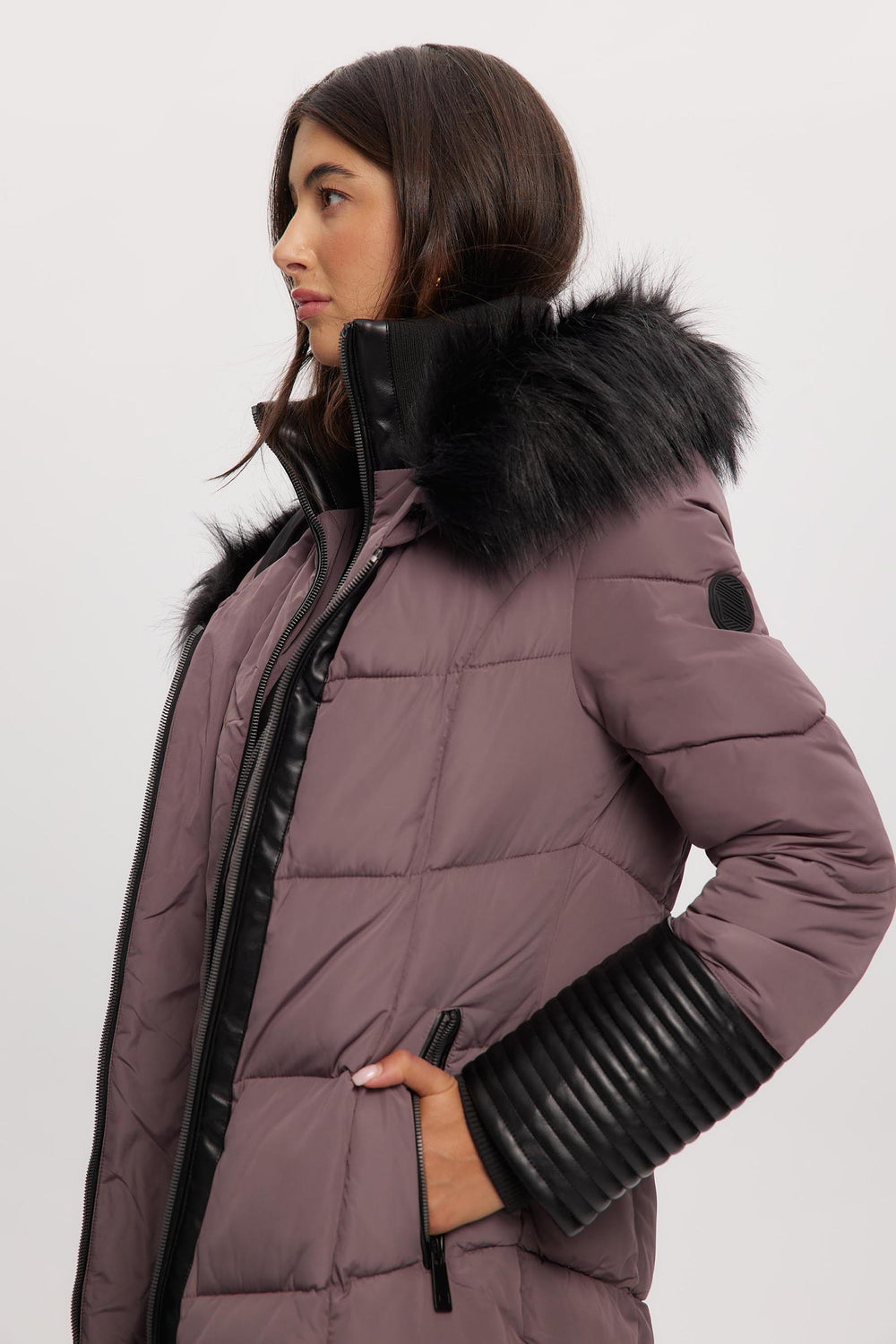 Black parka with pink fur hood best sale