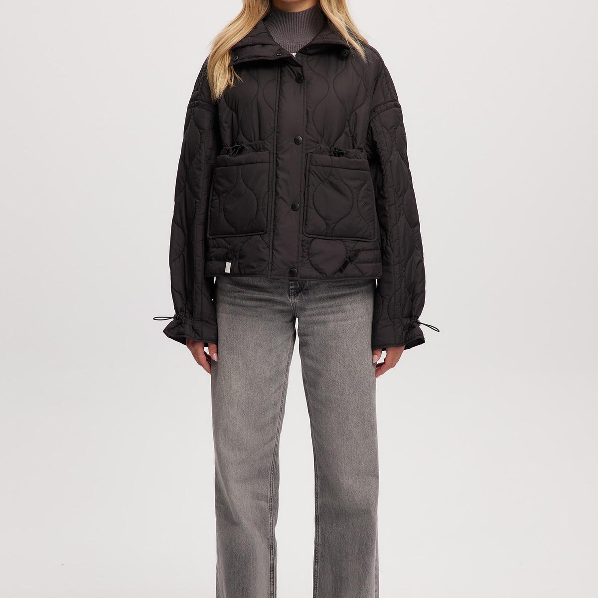 June Short Length Quilted Jacket - Black | Noize