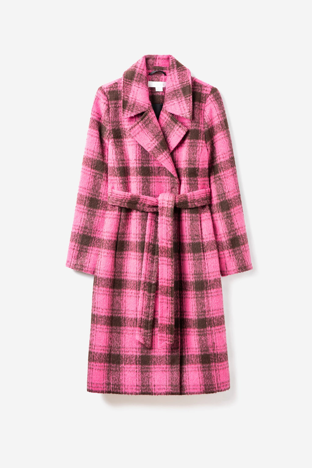 Katja Long Length Vegan Wool Coat - Hot Pink Check | Noize