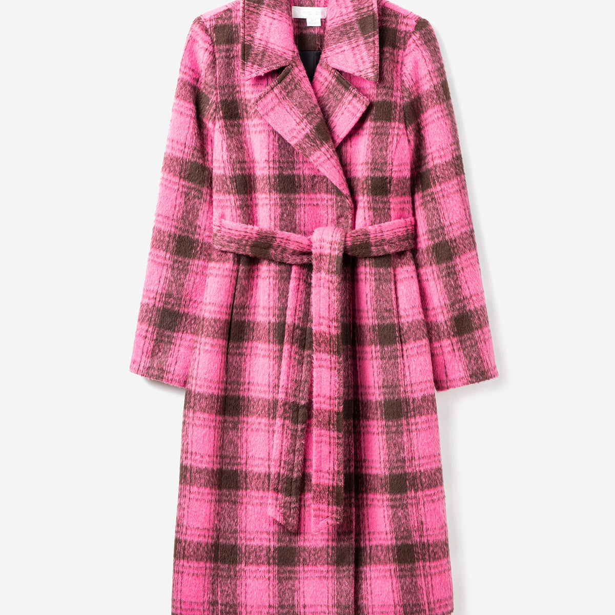 Katja Long Length Vegan Wool Coat - Hot Pink Check | Noize