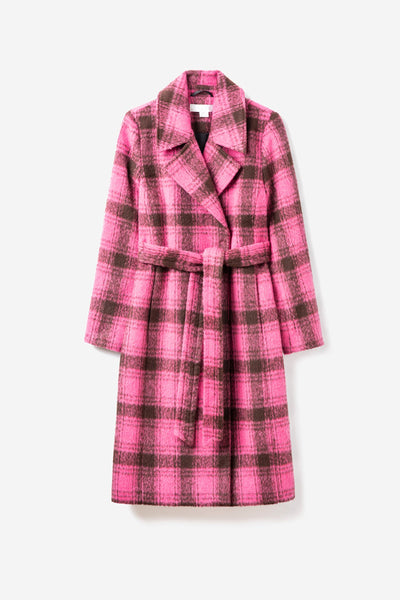 VIVIENNE TAM×izel　ビッグカラーコート　シルクカシミヤ混　ピンク Katja Long Length Vegan Wool Coat - Hot Pink Check | Noize