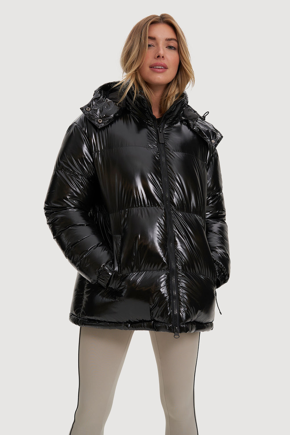 Womens Puffer Jacket Shine Bubble Cropped Coat Size 12 8 10 14 16 Black
