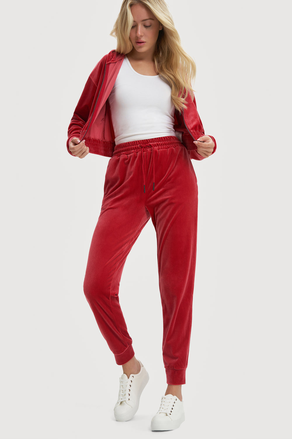 YWDJ Joggers for Women High Waist Dressy Men Casual Trousers And Trousers  Plus Velvet Thick Solid Color Large Size Running Fitness Sports Pants Red L  