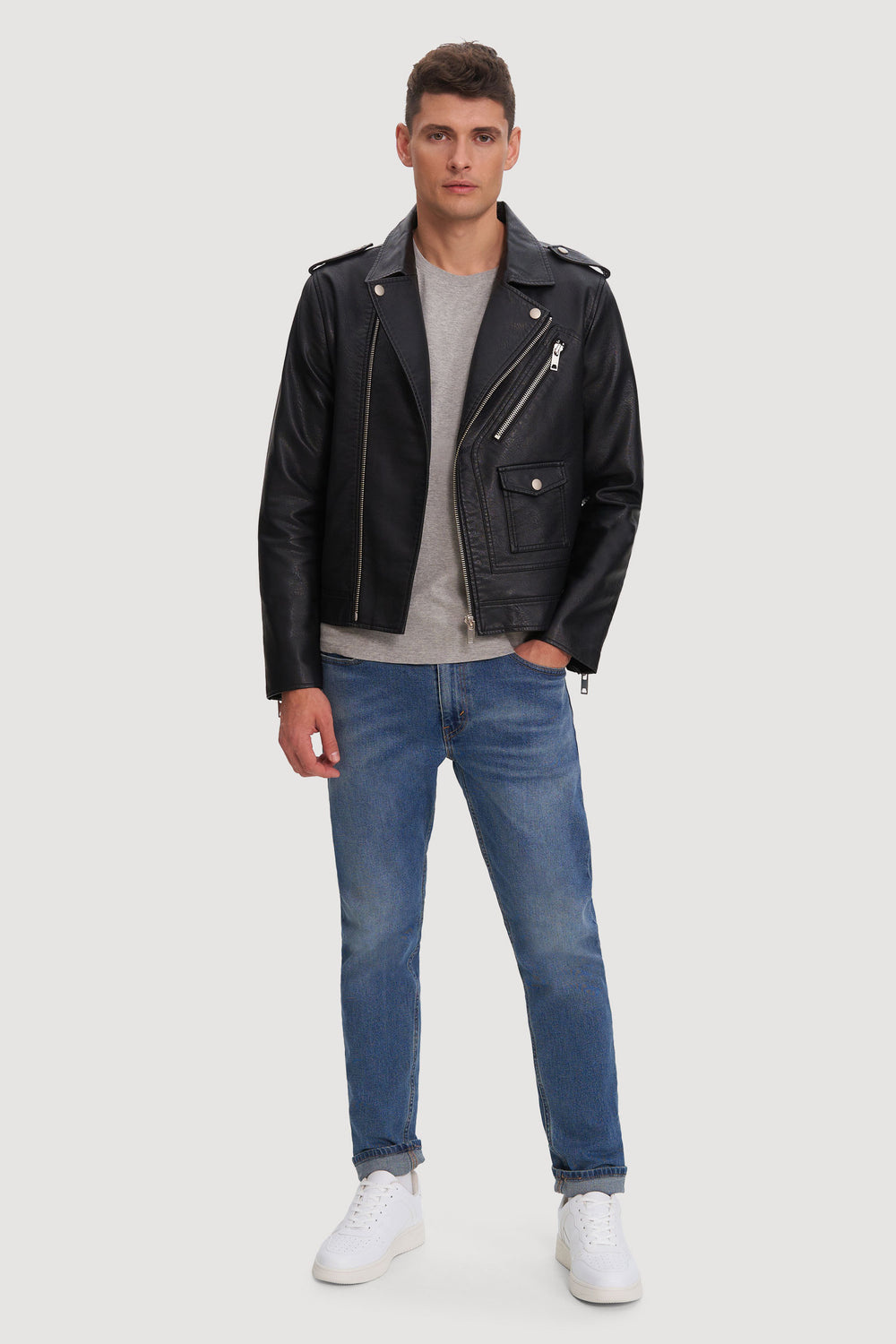 Manteau court en cuir végane Roy Noize - Main Image